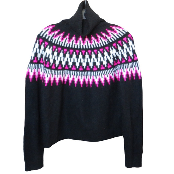 Line & Dot Kels Fair Isle Turtleneck Sweater Black White Pink Womens XS - Picture 1 of 12